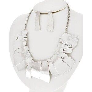 Silver Hammered Bold Asymmetrical Warrior Princess Native Ethnic Necklace Set